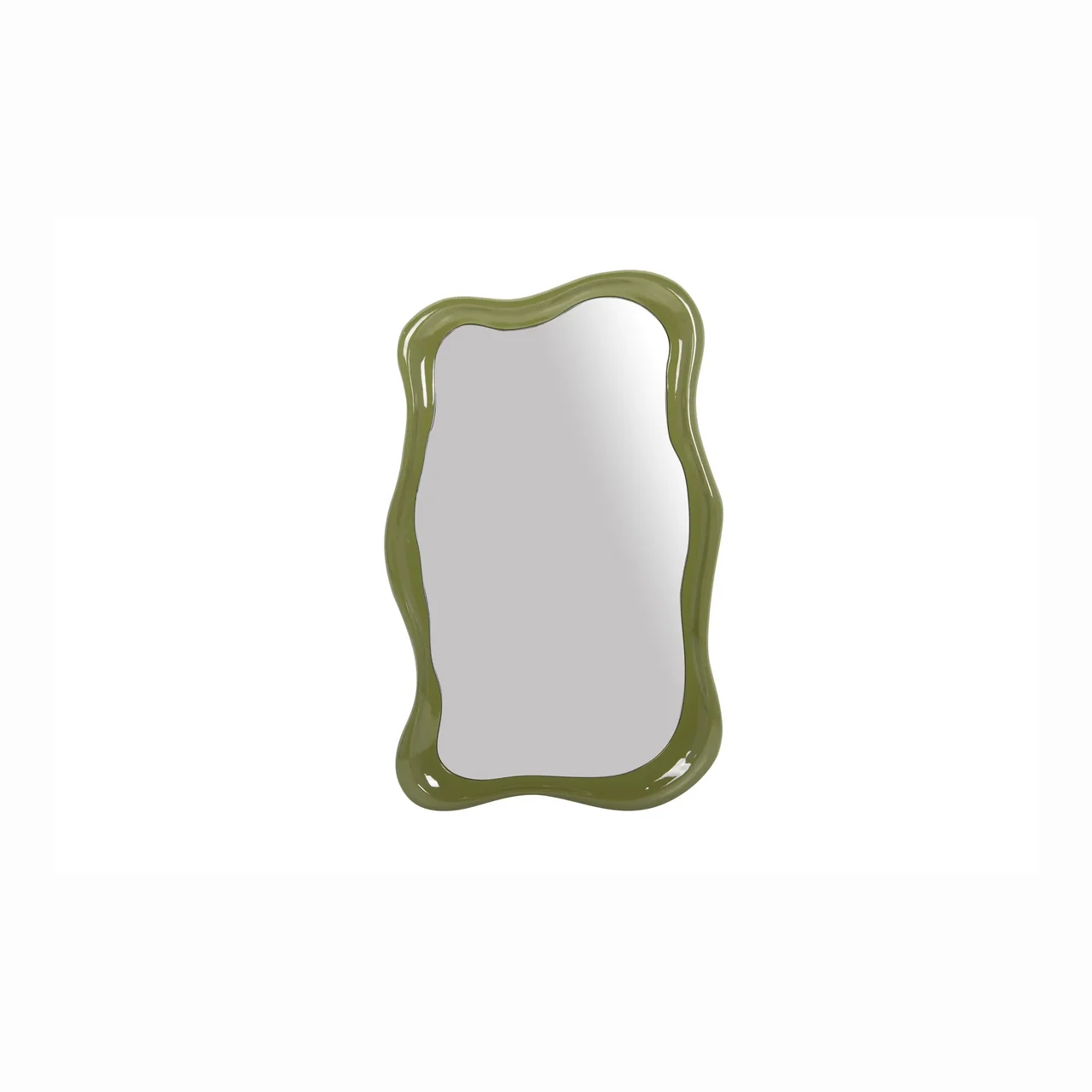 Miroir mural laqué vert olive contour chantourné Ethan Chloé 60 x 100 cm