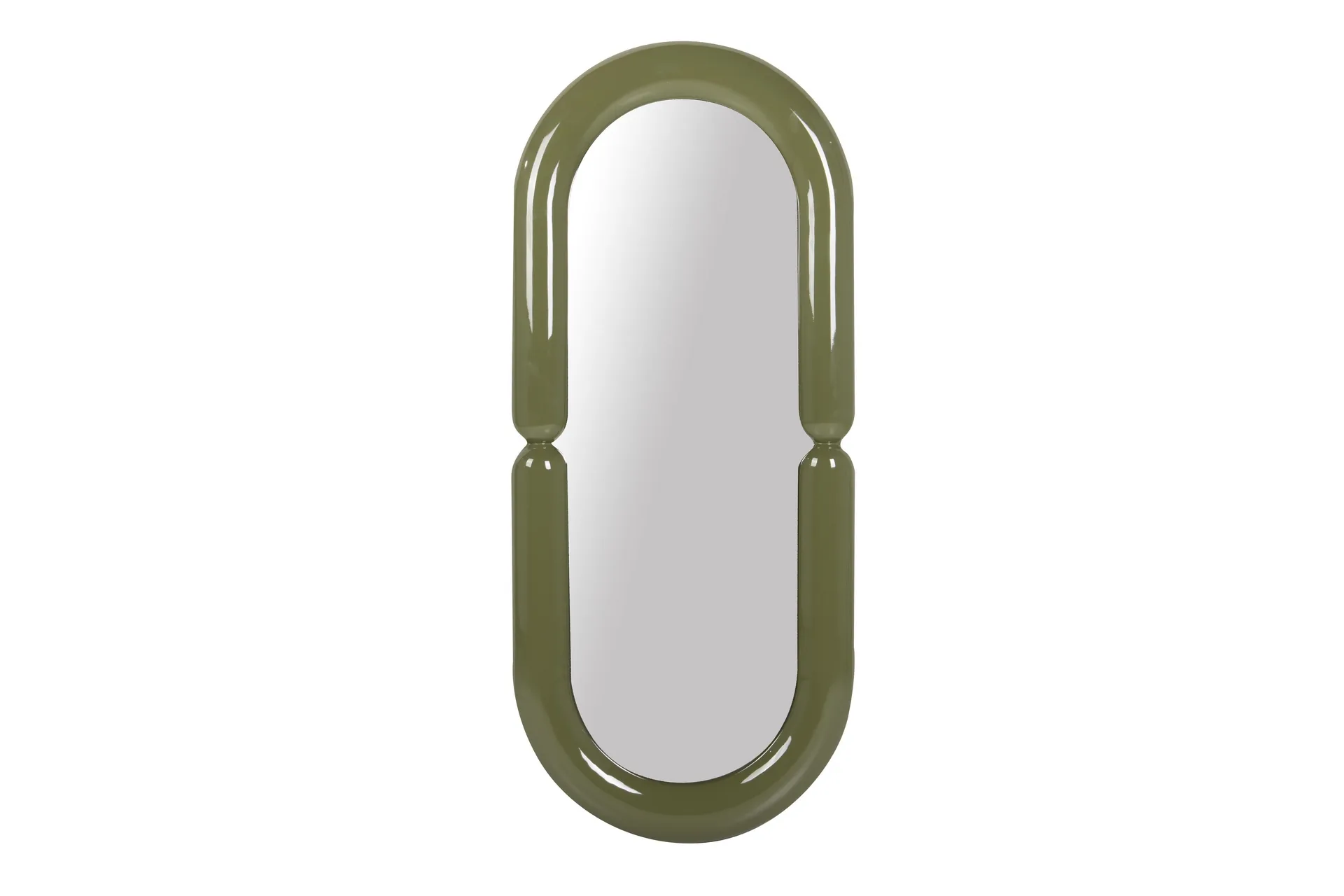 Miroir mural laqué vert olive ovale allongé Ethan Chloé 60 x 140 cm