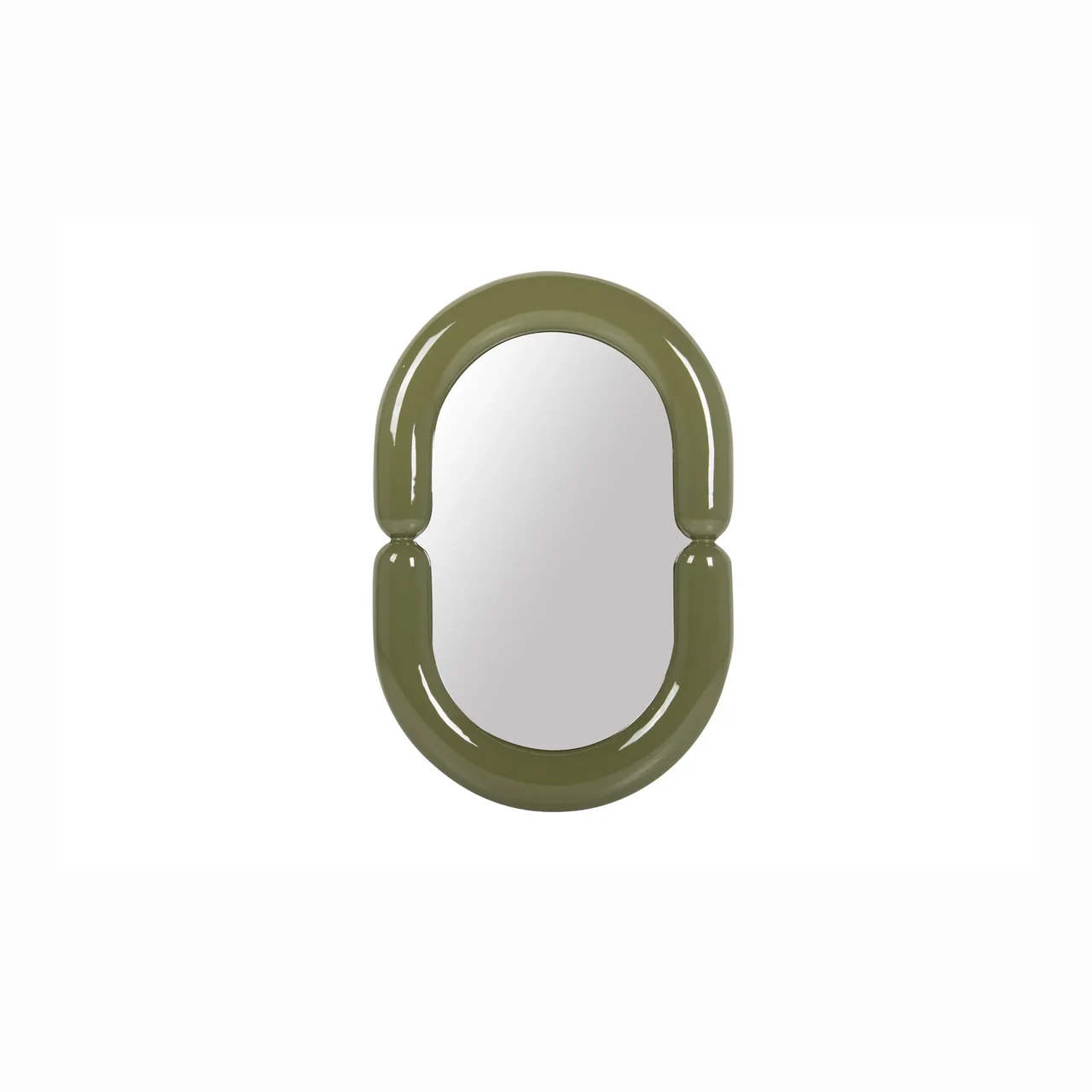 Miroir mural laqué vert olive ovale à anse Ethan Chloé 60 x 90 cm