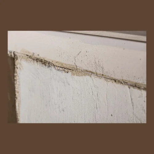 Tableau abstrait peint main bruns et blanc cadre blanc Ethan Chloé 120 cm