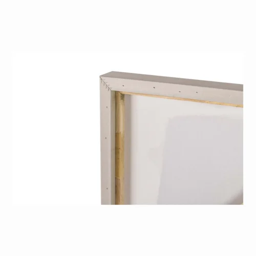 Tableau abstrait peint main bruns et blanc cadre blanc Ethan Chloé 120 cm