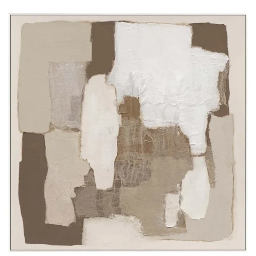 Décoration Ethan Chloé Tableau abstrait peint main bruns et blanc cadre blanc Ethan Chloé 120 cm
