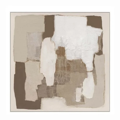 Décoration Ethan Chloé Tableau abstrait peint main bruns et blanc cadre blanc Ethan Chloé 120 cm