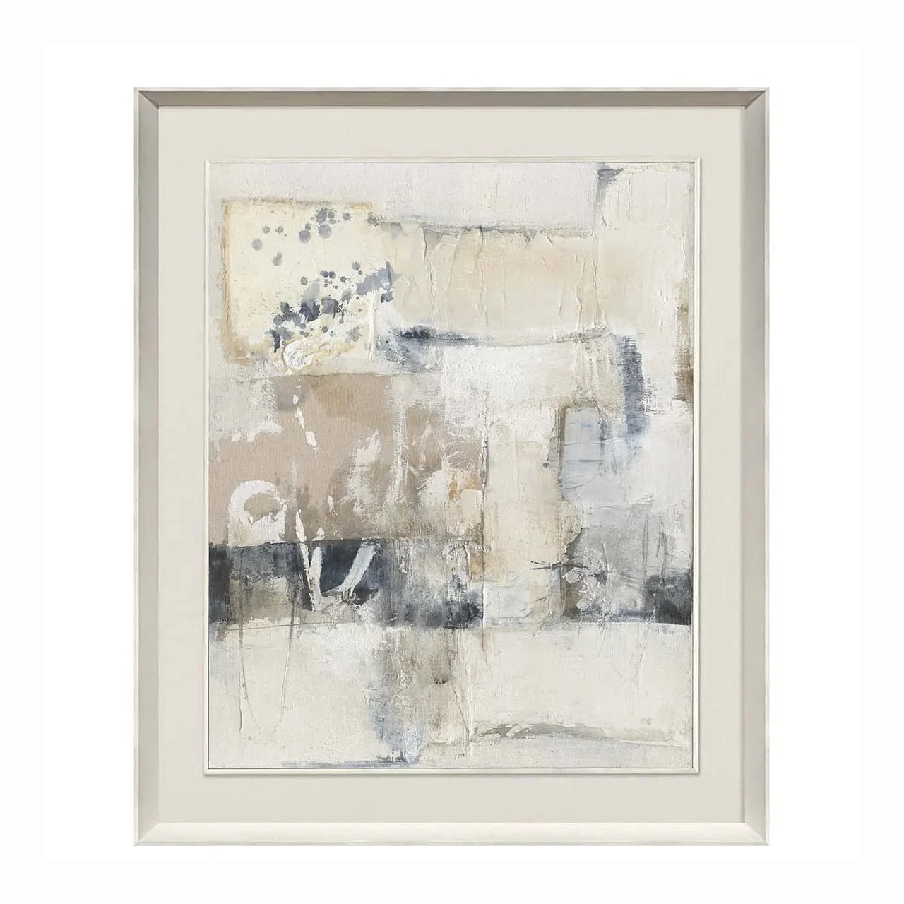 Tableau abstrait peint main gris et blanc encadré Ethan Chloé 140 x 174 cm
