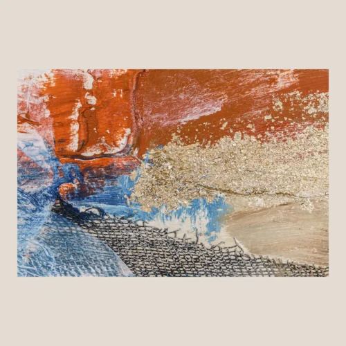 Tableau abstrait peint main terres et bleu encadré Ethan Chloé 120 x 170 cm