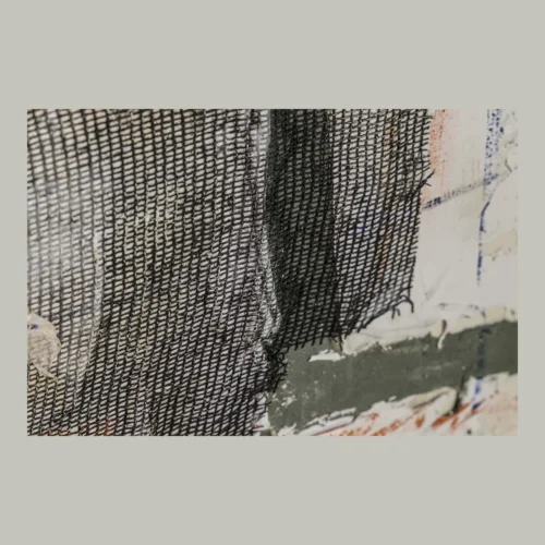 Tableau abstrait peint main terres et bleu encadré Ethan Chloé 120 x 170 cm