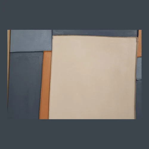 Tableau abstrait peint main bleu gris et crème cadre bois Ethan Chloé 80 x 100 cm