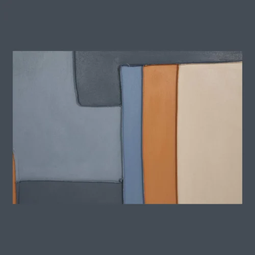 Tableau abstrait peint main bleu gris et ocre cadre bois Ethan Chloé 80 x 100 cm