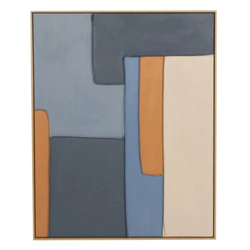 Décoration Ethan Chloé Tableau abstrait peint main bleu gris et ocre cadre bois Ethan Chloé 80 x 100 cm