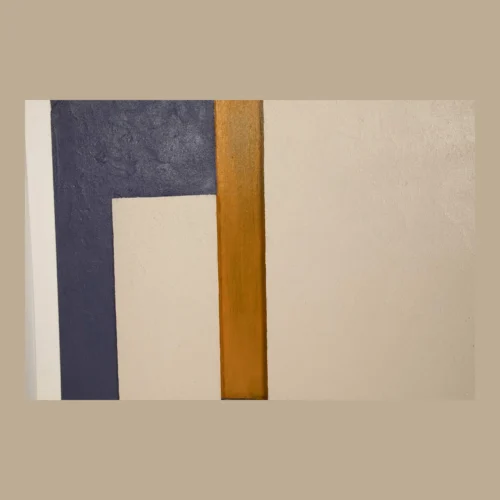 Tableau abstrait peint main bleu ardoise et ocre Ethan Chloé 80 x 100 cm