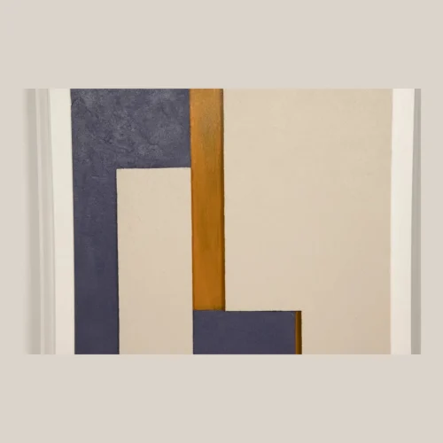 Tableau abstrait peint main bleu ardoise et ocre Ethan Chloé 80 x 100 cm