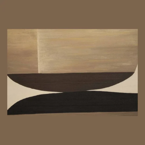 Tableau abstrait peint main dégradé brun et arcs noirs Ethan Chloé 90 x 120 cm