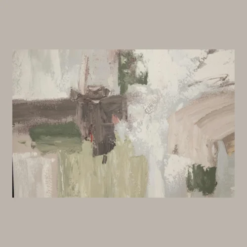 Tableau abstrait peint main vert sauge et crème Ethan Chloé 90 x 100 cm