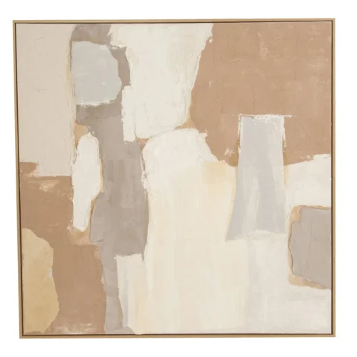 Tableaux Ethan Chloé Tableau abstrait peint main beige et taupe carré Ethan Chloé 100 x 100 cm