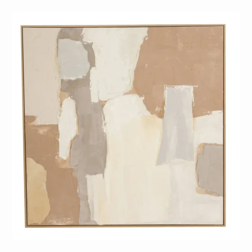 Tableaux Ethan Chloé Tableau abstrait peint main beige et taupe carré Ethan Chloé 100 x 100 cm