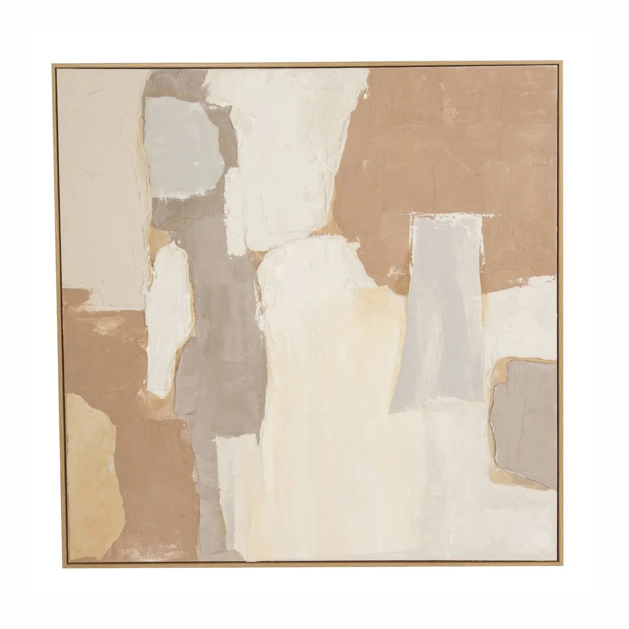 Tableau abstrait peint main beige et taupe carré Ethan Chloé 100 x 100 cm
