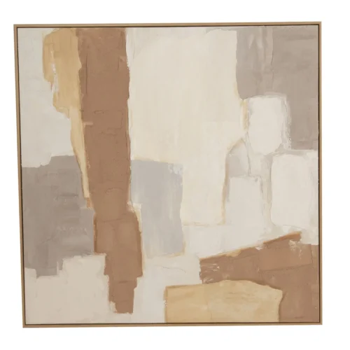 Tableaux Ethan Chloé Tableau abstrait peint main taupe et sable carré Ethan Chloé 100 x 100 cm