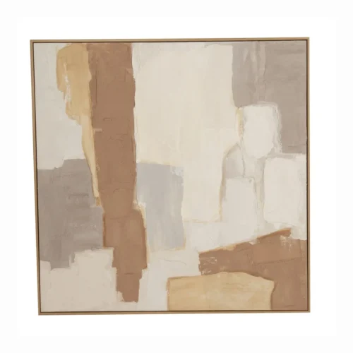 Tableaux Ethan Chloé Tableau abstrait peint main taupe et sable carré Ethan Chloé 100 x 100 cm