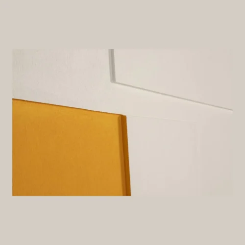Tableau abstrait peint main ocre jaune et blanc carré Ethan Chloé 100 x 100 cm