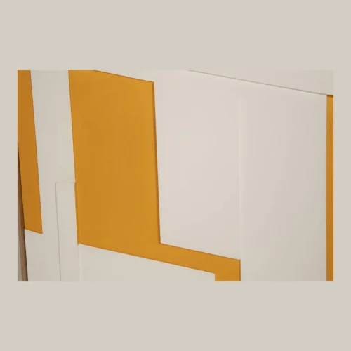 Tableau abstrait peint main ocre jaune et blanc carré Ethan Chloé 100 x 100 cm