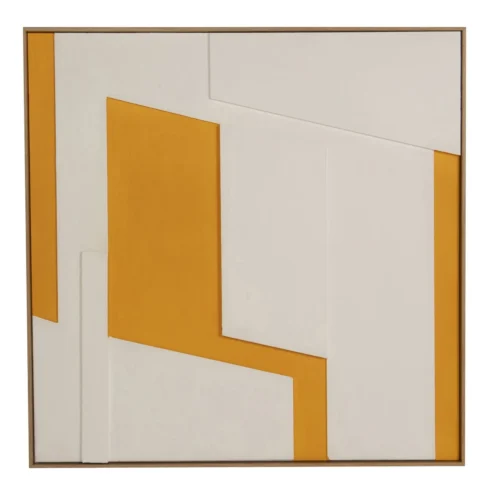 Décoration Ethan Chloé Tableau abstrait peint main ocre jaune et blanc carré Ethan Chloé 100 x 100 cm