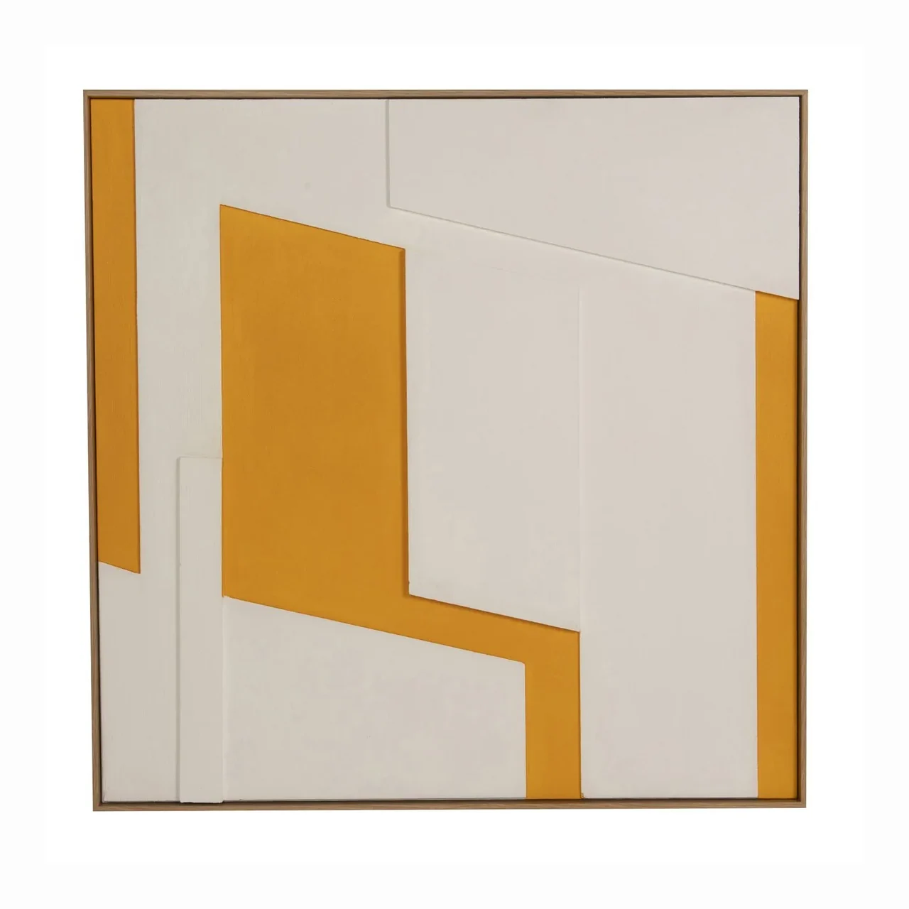 Tableau abstrait peint main ocre jaune et blanc carré Ethan Chloé 100 x 100 cm