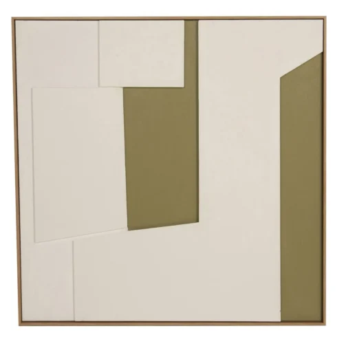 Décoration Ethan Chloé Tableau abstrait peint main vert olive et crème carré Ethan Chloé 100 x 100 cm