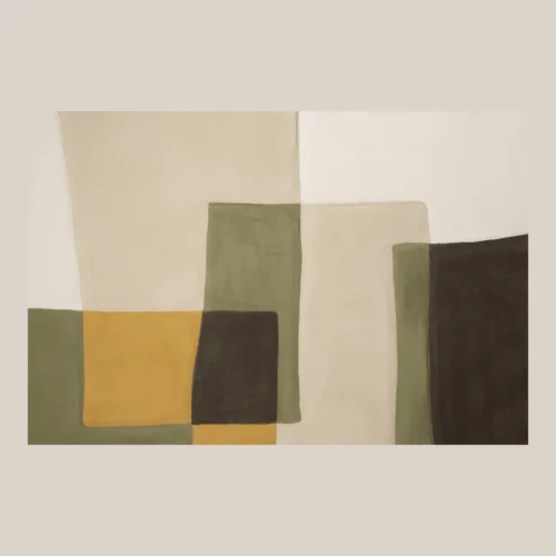 Tableau abstrait peint main damier vert et ocre carré Ethan Chloé 100 x 100 cm
