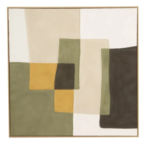 Décoration Ethan Chloé Tableau abstrait peint main damier vert et ocre carré Ethan Chloé 100 x 100 cm