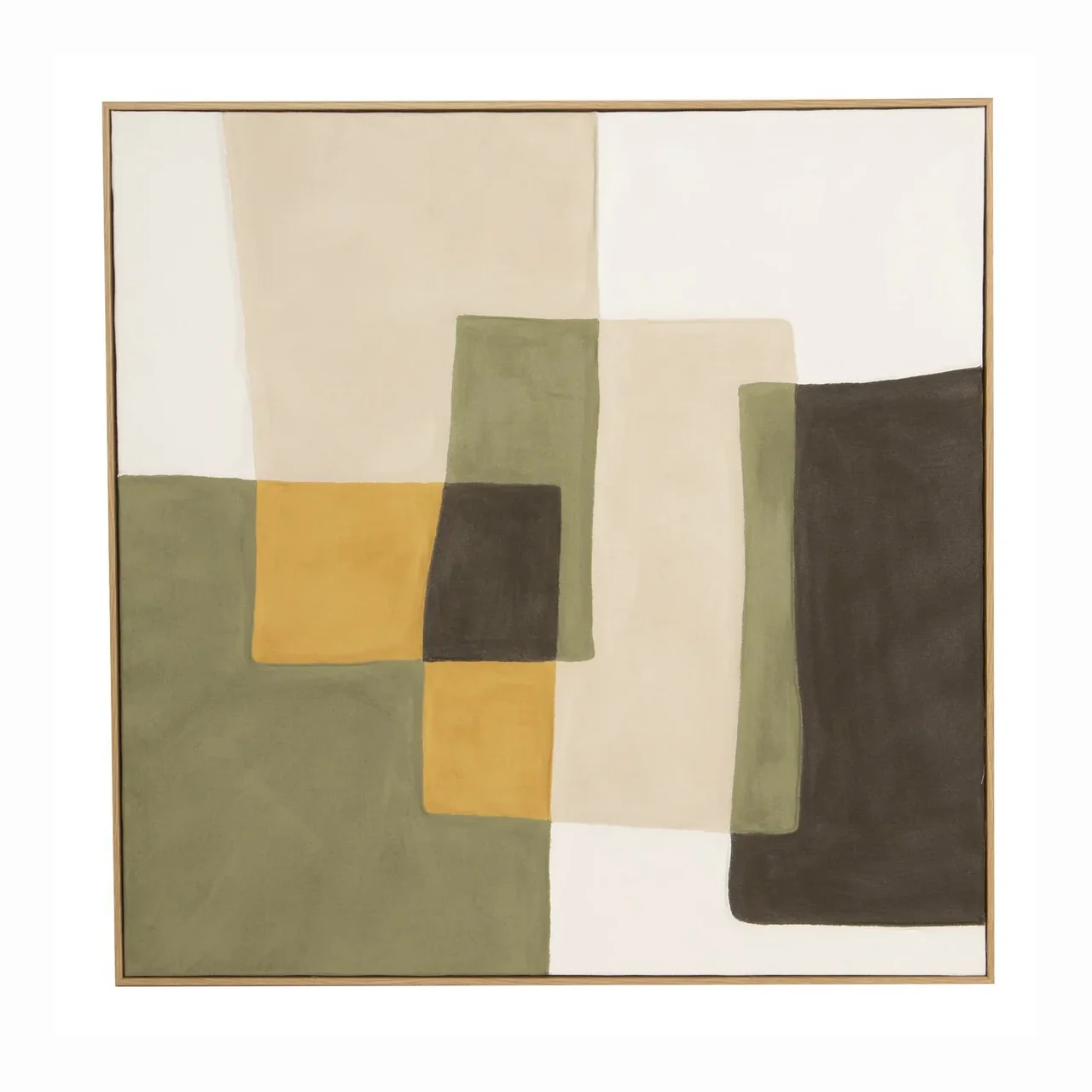 Tableau abstrait peint main damier vert et ocre carré Ethan Chloé 100 x 100 cm