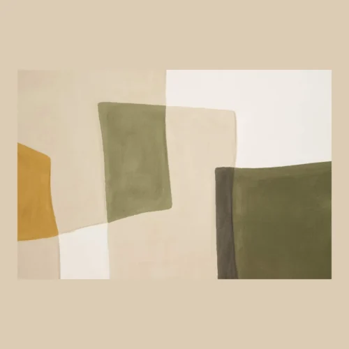 Tableau abstrait peint main plans kaki et crème carré Ethan Chloé 100 x 100 cm