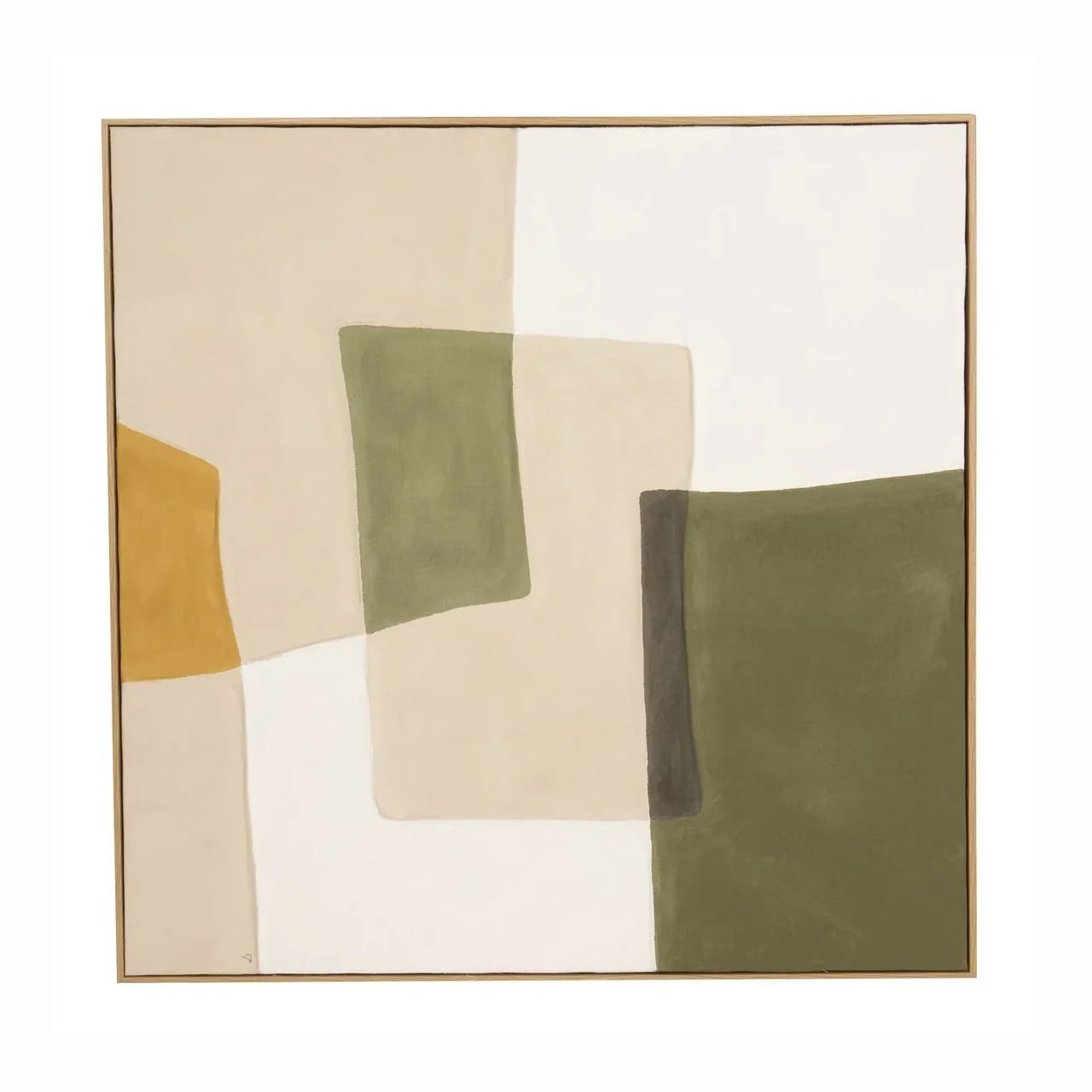 Tableau abstrait peint main plans kaki et crème carré Ethan Chloé 100 x 100 cm