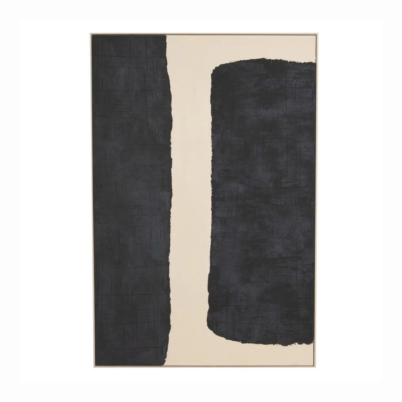 Tableau abstrait peint main deux masses noires Ethan Chloé 100 x 150 cm