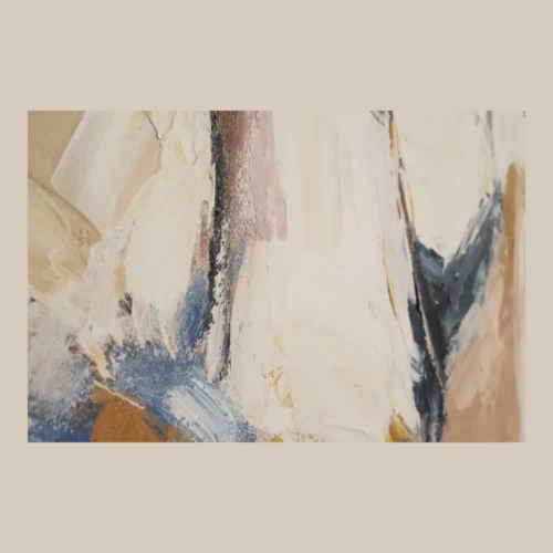 Tableau abstrait peint main vert d'eau et rose cadre bois Ethan Chloé 150 x 180 cm