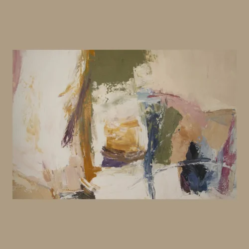 Tableau abstrait peint main vert d'eau et rose cadre bois Ethan Chloé 150 x 180 cm