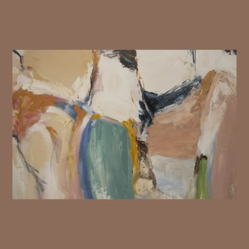 Tableau abstrait peint main vert d'eau et rose cadre bois Ethan Chloé 150 x 180 cm
