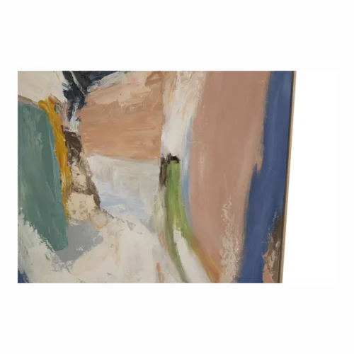Tableau abstrait peint main vert d'eau et rose cadre bois Ethan Chloé 150 x 180 cm