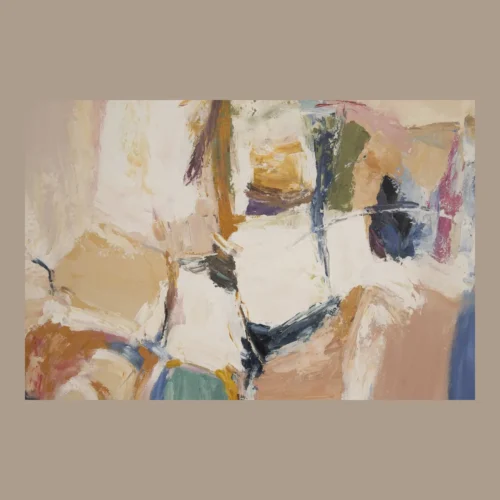 Tableau abstrait peint main vert d'eau et rose cadre bois Ethan Chloé 150 x 180 cm