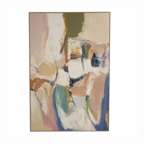 Décoration Ethan Chloé Tableau abstrait peint main vert d'eau et rose cadre bois Ethan Chloé 150 x 180 cm