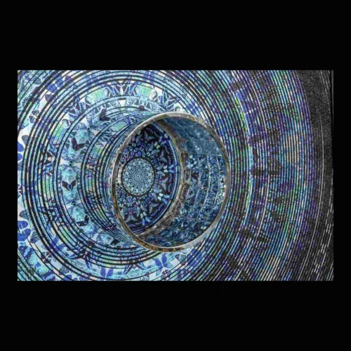 Tableau mandala bleu nacré cadre bois Ethan Chloé 173 x 173 cm