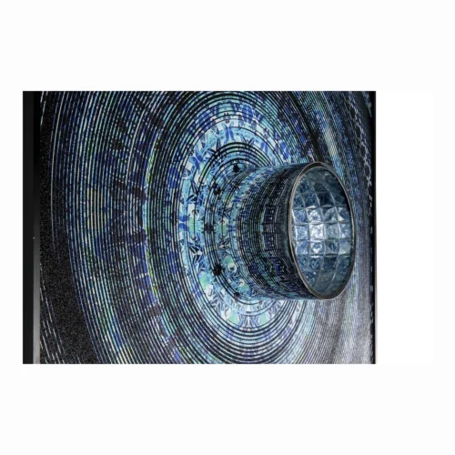 Tableau mandala bleu nacré cadre bois Ethan Chloé 173 x 173 cm