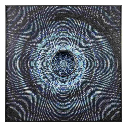 Décoration Ethan Chloé Tableau mandala bleu nacré cadre bois Ethan Chloé 173 x 173 cm