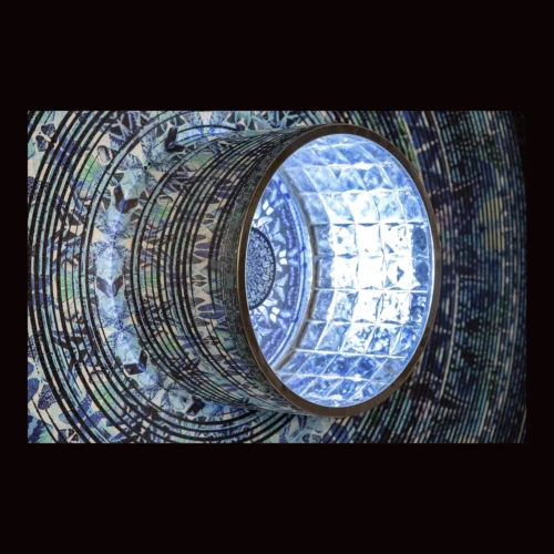Tableau mandala bleu nacré cadre bois Ethan Chloé 173 x 173 cm