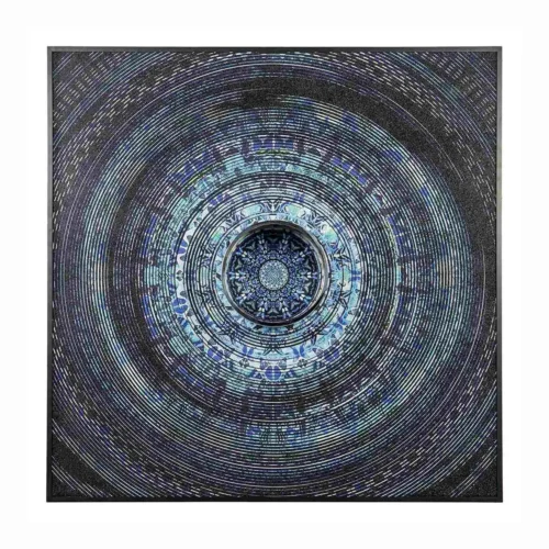 Décoration Ethan Chloé Tableau mandala bleu nacré cadre bois Ethan Chloé 173 x 173 cm