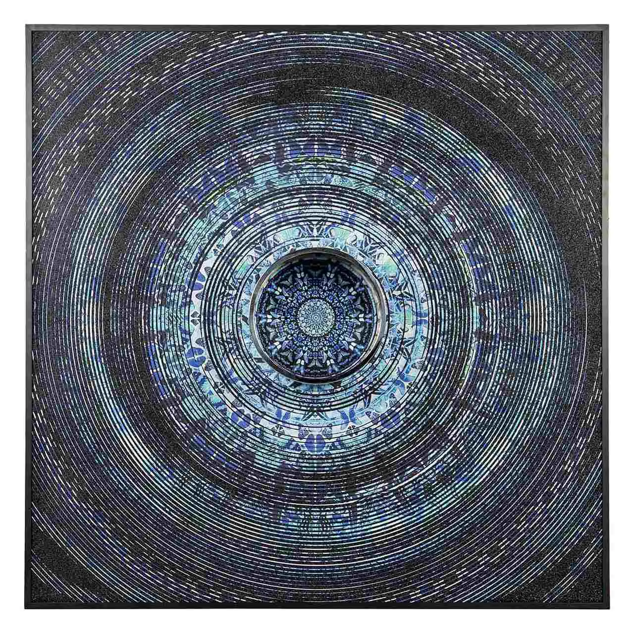 Tableau mandala bleu nacré cadre bois Ethan Chloé 173 x 173 cm