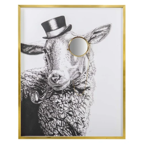 Décoration Ethan Chloé Tableau mouton au chapeau haut de forme cadre doré Ethan Chloé 80 x 100 cm