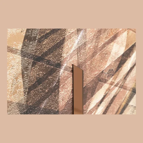 Tableau abstrait panoramique beige et or cadre doré Ethan Chloé 180 x 95 cm