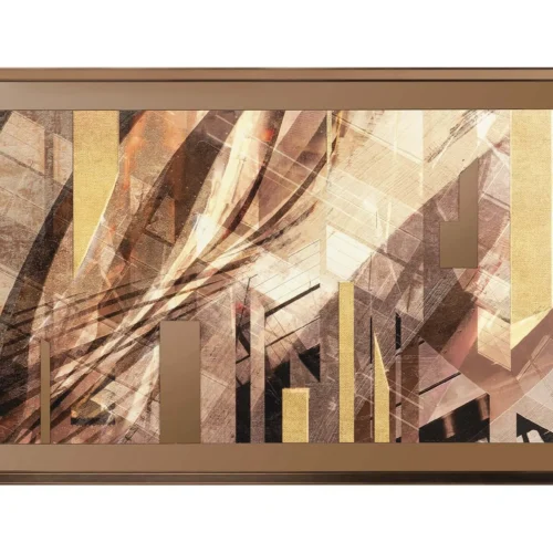 Décoration Ethan Chloé Tableau abstrait panoramique beige et or cadre doré Ethan Chloé 180 x 95 cm