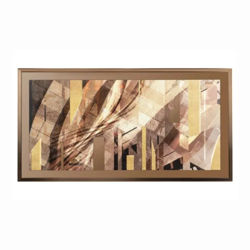Décoration Ethan Chloé Tableau abstrait panoramique beige et or cadre doré Ethan Chloé 180 x 95 cm