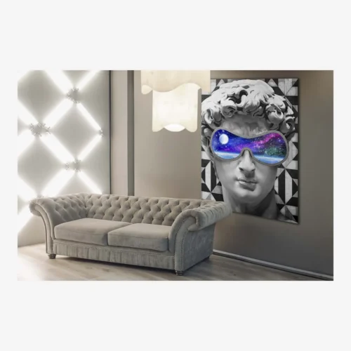 Tableau buste antique aux lunettes galaxie Ethan Chloé 117 x 147 cm